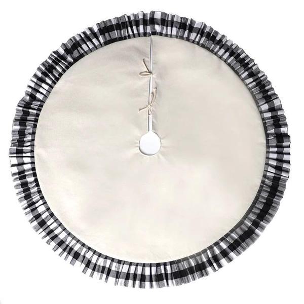 Sublimation Tree Skirt Plaid Black and White LINEN - Inkfinitee Sublimation